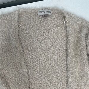 Knox Rose Fuzzy Open-Front Cardigan - Cream